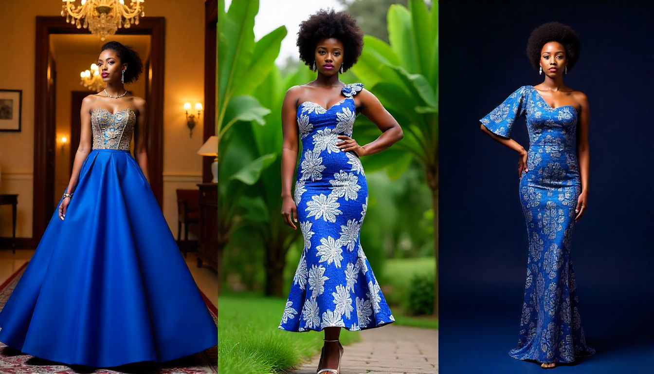 Elegant African Ankara Dress  Royal Blue Edition - Image 2