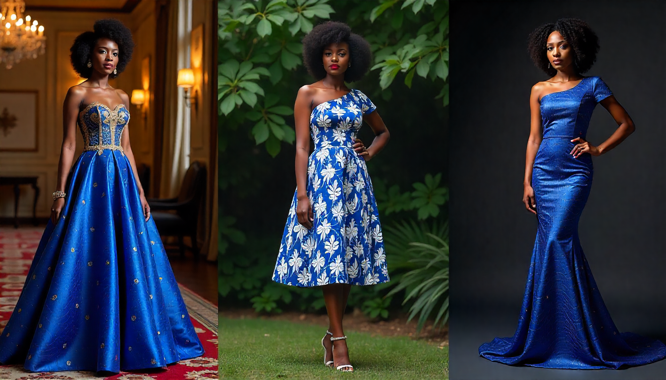 Elegant African Ankara Dress  Royal Blue Edition - Image 3