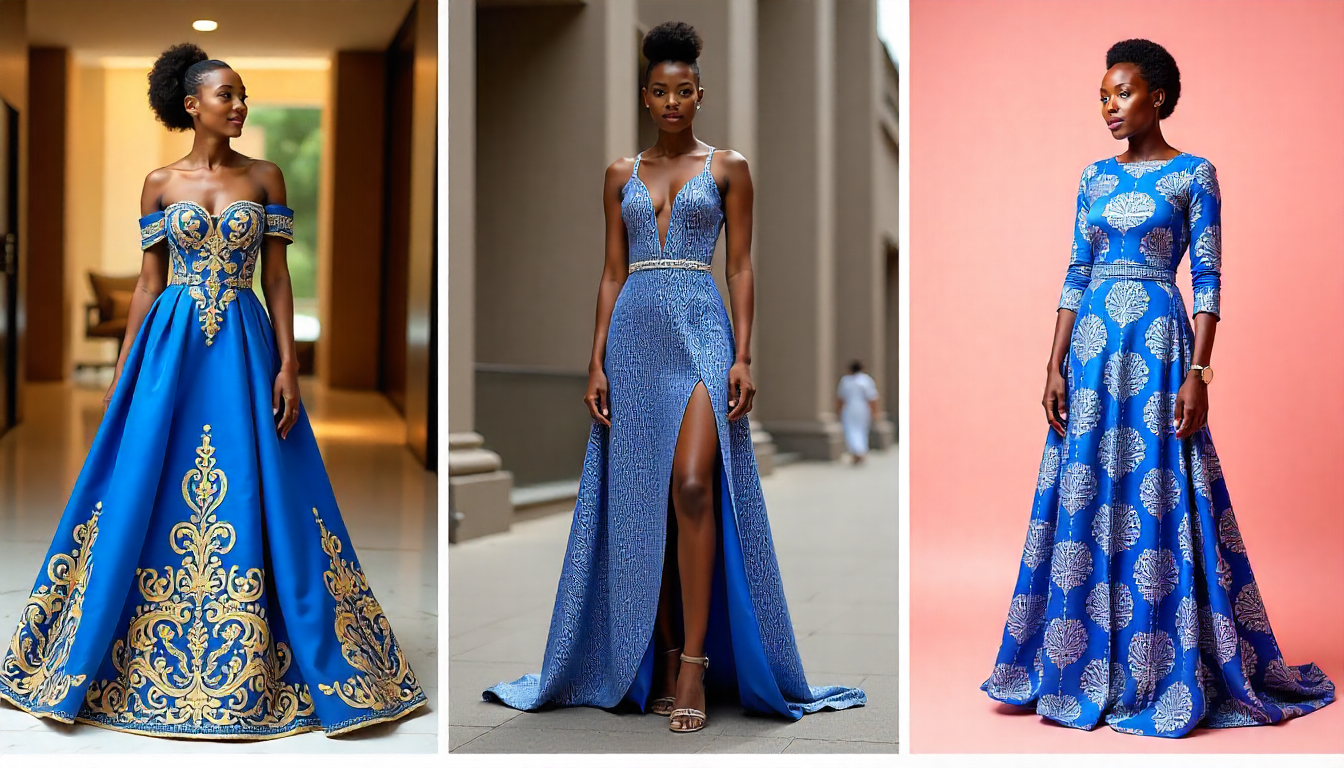 Elegant African Ankara Dress Royal Blue Edition - Image 2